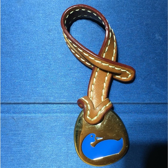 DOONEY & BOURKE GOLD BLUE DUCK WHISKEY BROWN LEATHER KEY FOB BAG CHARM KEYCHAIN - Picture 2 of 6